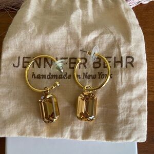 Jennifer Behr Gold Hoop Earrings with Citrine/Yellow Crystals